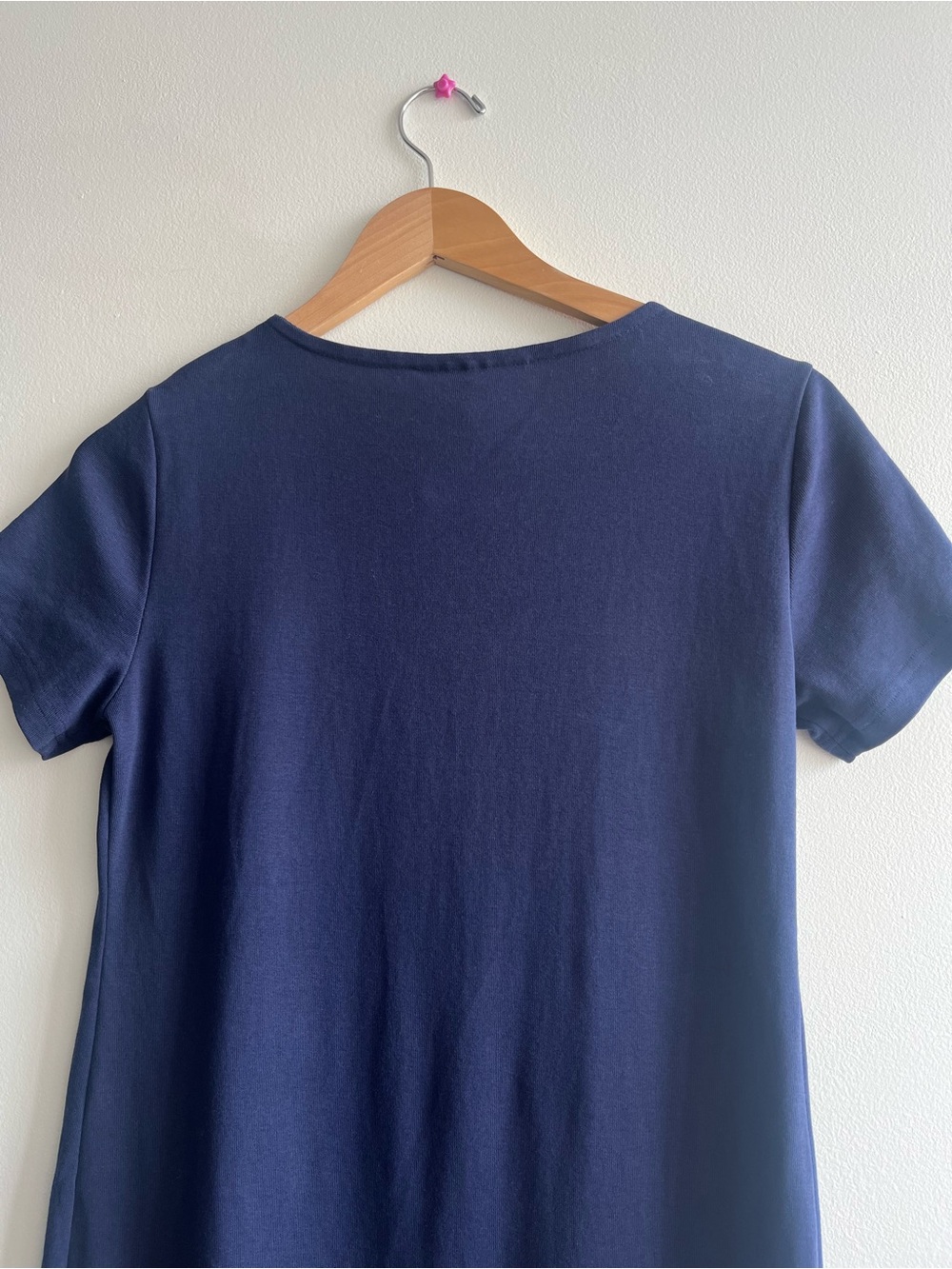 Karen Scott Navy Blue Lace-Up Shift Dress | Short Sleeve Knit Cotton Dress Sz S - Picture 4 of 7